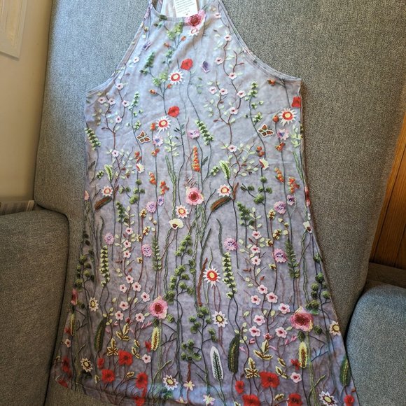 Duefe Floral Print Gray Sleeveless High Halter Sheath Mini Dress - Picture 2 of 3